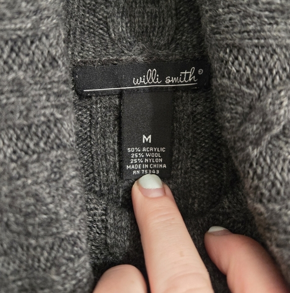 Willi Smith Wool Blend Sweater Size Medium Cowl Neck Gray Loose Knit - Picture 5 of 10